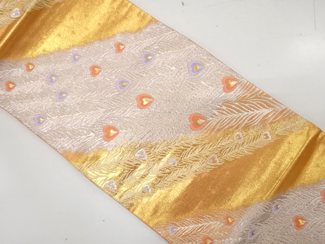 JAPANESE FUKURO OBI / AURORA FOIL / WOVEN PEACOCK FEATHERS